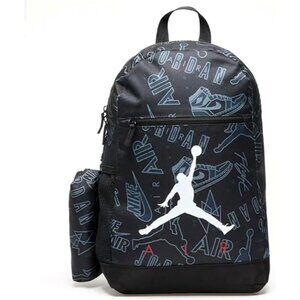 Jordan Black Backpack with Logo Print Pattern matching Pencil Case Included